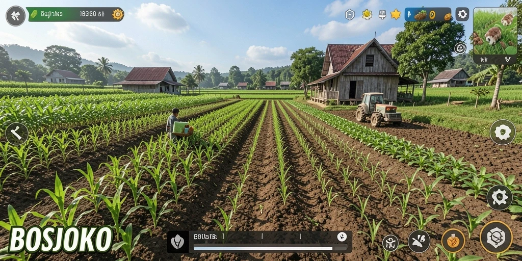Gameplay menarik dari BOSJOKO yang menunjukkan aktivitas pertanian.