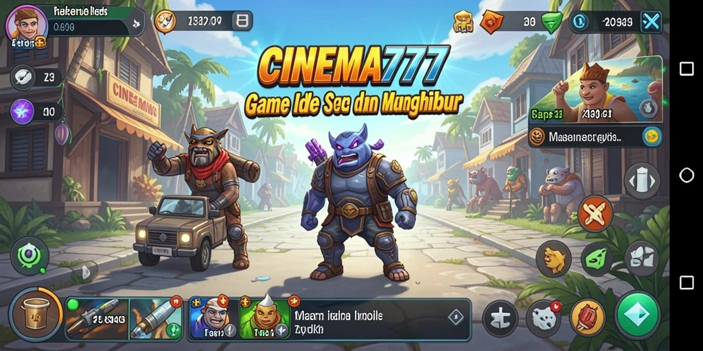 Tampilan gameplay <strong>CINEMA777</strong> dengan bioskop yang ramai dan berbagai film tayang.