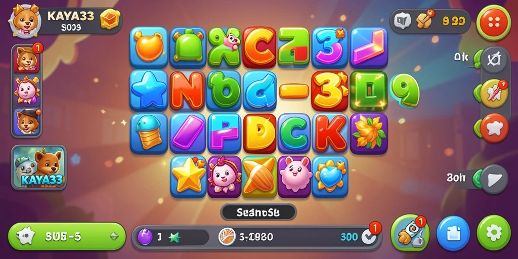 Screenshot gameplay KAYA33 menampilkan kombinasi warna-warni Match-3.