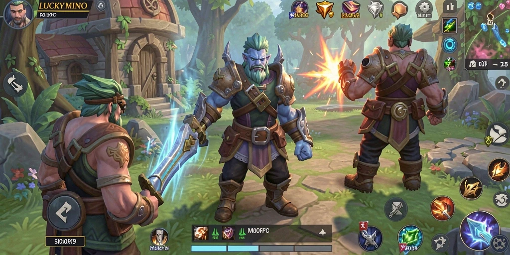 Tangkapan layar LUCKYMINO menunjukkan aksi seru dalam pertempuran MMORPG.