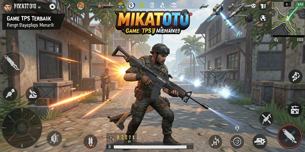 Tampilan gameplay MIKATOTO yang mendebarkan dengan aksi tembak-menembak.