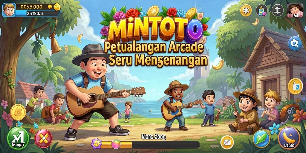 Screenshot utama MINTOTO menampilkan aksi seru dalam permainan Arcade.