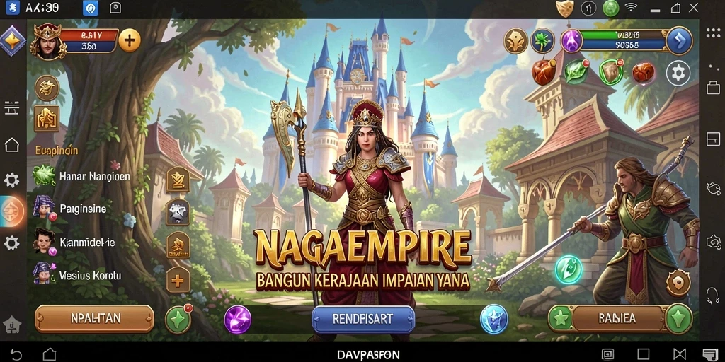 Tampilan gameplay NAGAEMPIRE menunjukkan pembangunan dan manajemen kerajaan yang menarik.