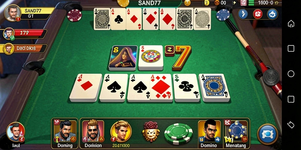 Tangkapan layar dari gameplay menarik SAND77 yang menunjukkan serunya permainan Domino.