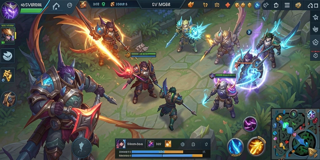 Tampilan gameplay seru dalam pertandingan MOBA yang menegangkan.